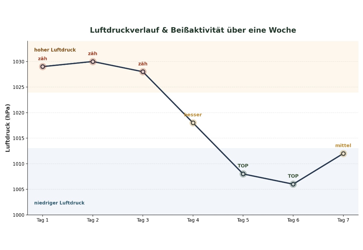 Grafik: Luftdruckverlauf über eine Woche mit Beißaktivität